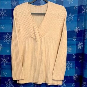 Cream V-Neck Ribbed Plush Sweater